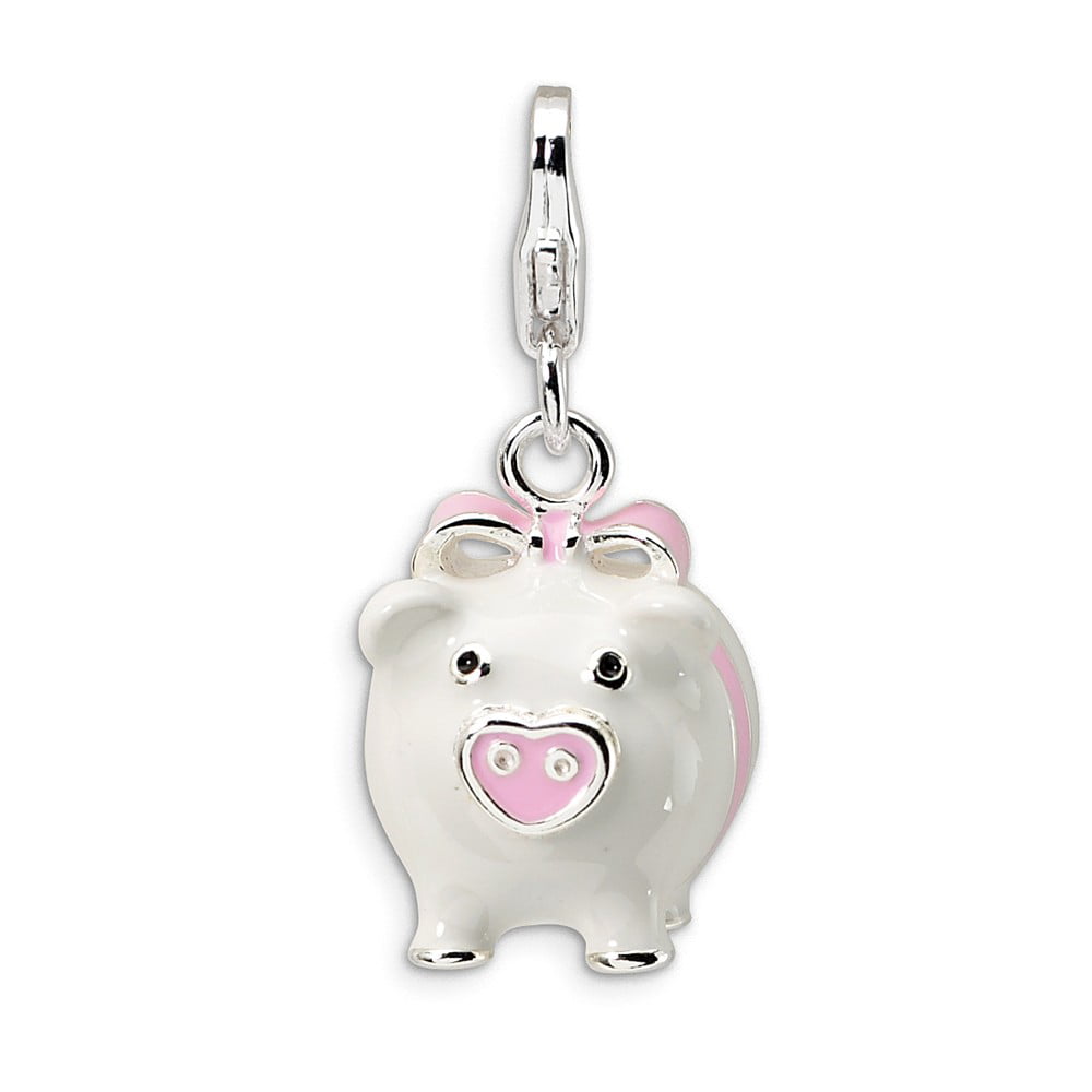 Amore La Vita Sterling Silver 3-D Enameled Pig with Lobster Clasp Charm