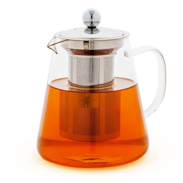 OVENTE Glass Teapot with Removable Stainless-Steel Infuser, Freezer, Stove,  & Dishwasher Safe, Durable and Easy to Clean, Perfect Cup of Loose Leaf,  Bloom, and Fruits Tea, 27 oz. FGI27T 