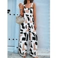 thumbnail image 4 of Women'S Summer Boho Casual Jumpsuits Wide Leg Overalls Floral Print Baggy Rompers with Pockets Coffee Color L, 4 of 8