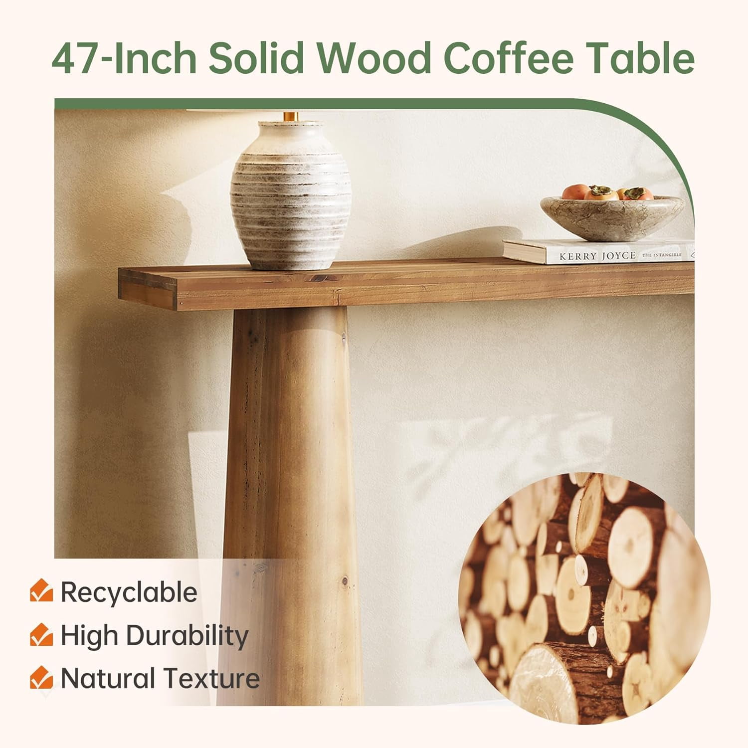 63-Inch Farmhouse Console Table, Solid Wood Entryway Table Behind Sofa for Entrance, Hallway, Living Room