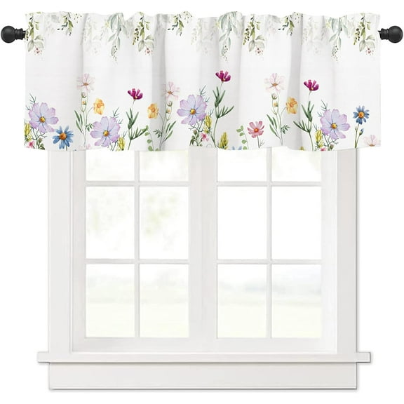 Wildflower Eucalyptus Green Leaves Valance | 54" x 18" Floral Botanica Curtains | Rod Pocket Short Panels | Elegant for Living Room, Bedroom