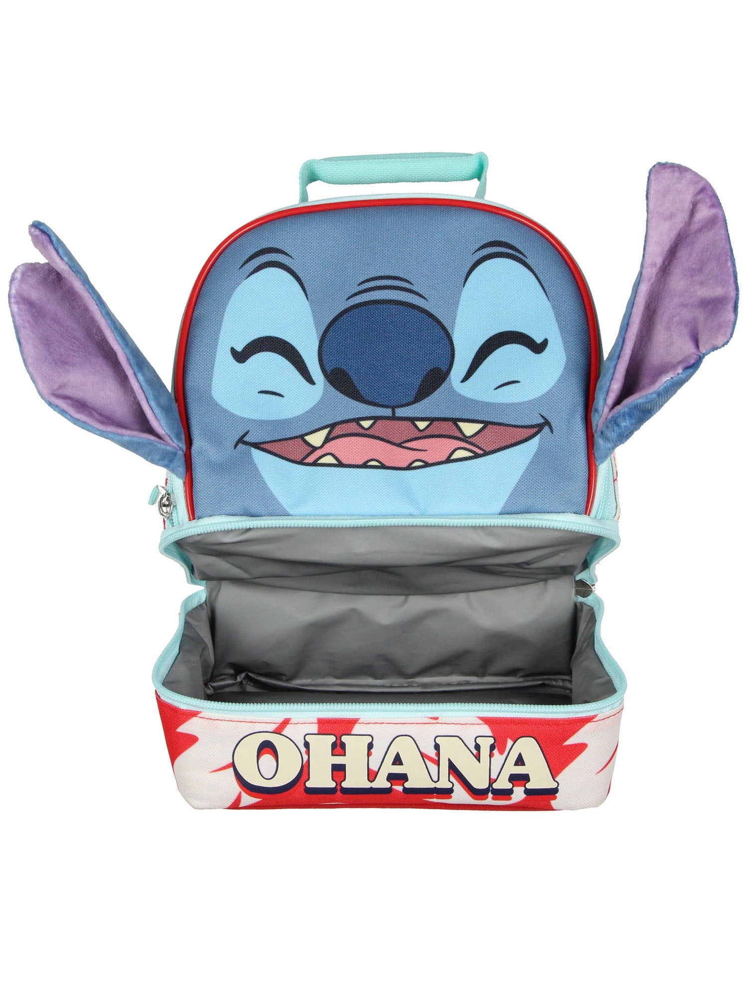 Disney Lilo and Stitch Lunch Box peek-A-Boo 3D Velvet Ears Ohana Dual-Compartment Insulated Lunch Bag 10"