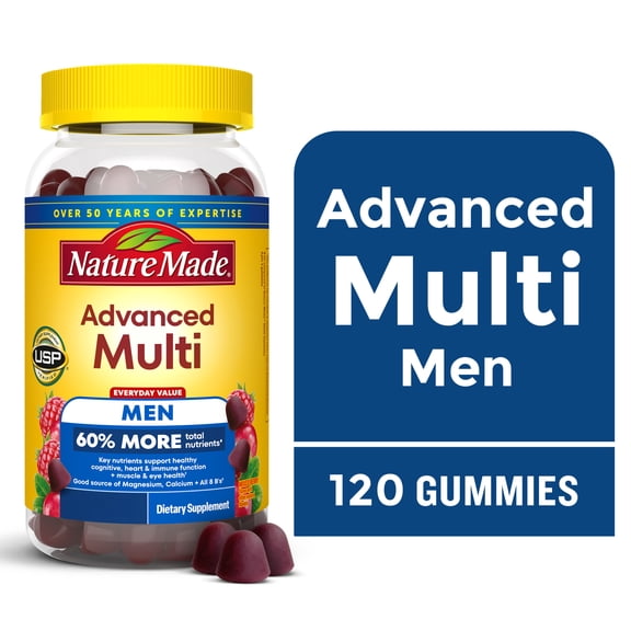 Nature Made Advanced Multivitamin Gummies for Men with Magnesium, Calcium & B Vitamins, 120 Ct to Support General Wellness for Men