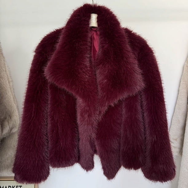 Abrigo de piel esponjosa degradada para mujer, chaqueta de piel de zorro sintética con cuello de piel grande de lujo, abrigos para mujer 2025