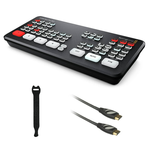 Blackmagic Design ATEM Mini Pro ISO HDMI Livestream Switcher with High-speed 6' HDMI Cable & 10-Pack Straps Bundle
