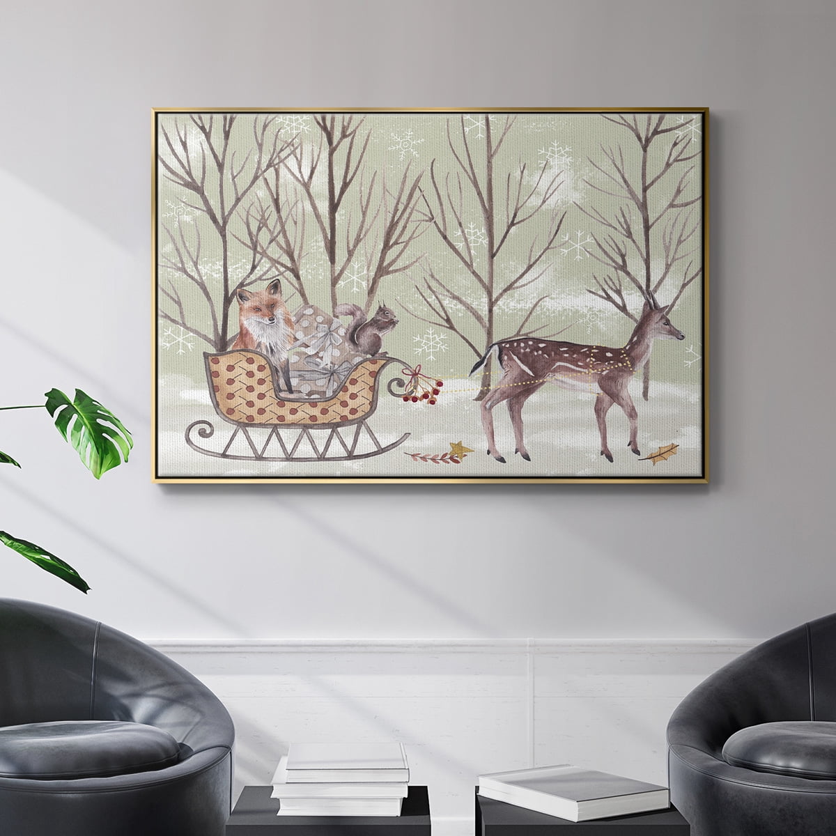 Christmas Time I - Framed Gallery Wrapped Holiday Canvas - 27 x 41 - Gold Frame