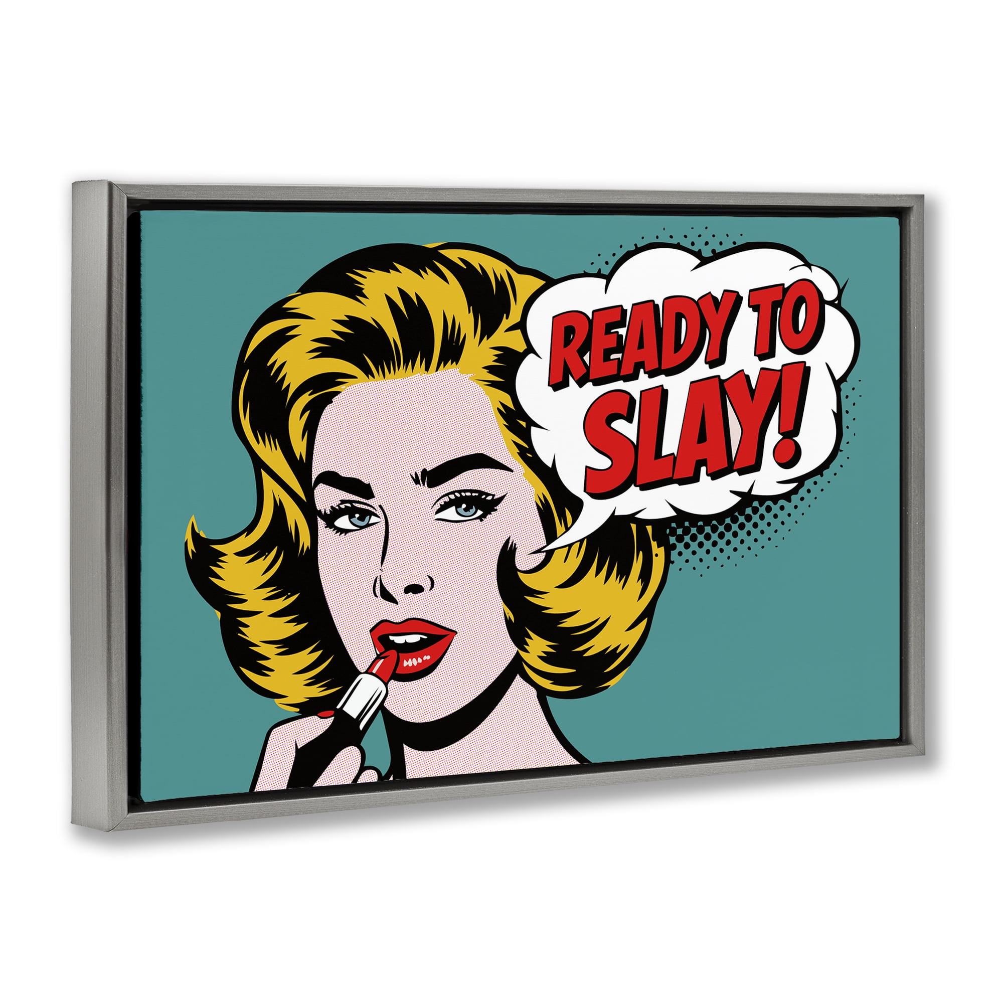Stupell Industries Ready To Slay Pop Lipstick Gray Framed Floater Canvas Wall Art, design by Andreas Magnusson