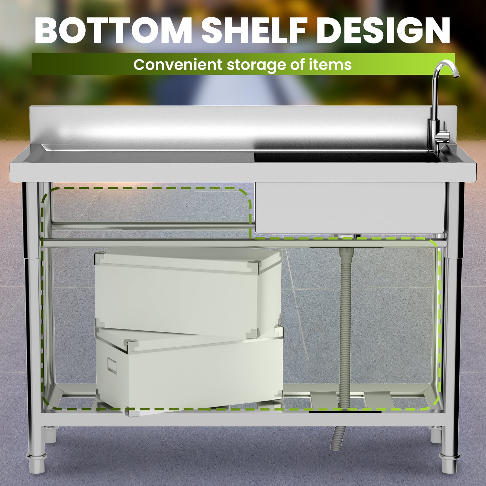 ​Stainless Wash Basin (Single Bowl), Built for Commercial Use, 7.9" Deep Bowl Design, 304 Steel Single Bowl Sink, for Commercial Kitchen, Bakery, Outdoor Utility