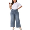 thumbnail image 2 of Agnes Orinda Women's Plus Size Denim Pants Wide Leg High Waist Washed Palazzo Trouser Casual Fashion Jeans with Pockets 4X Grey Blue, 2 of 5