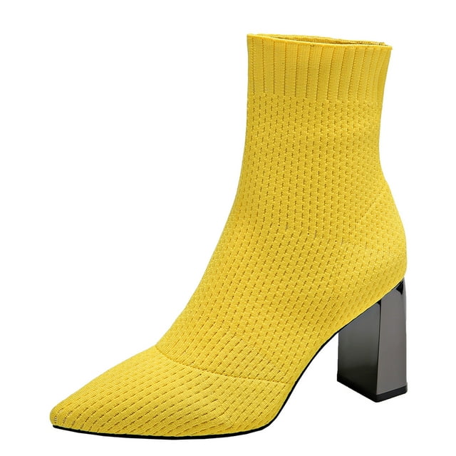 Daznico Womens Booties,Ladies Breathable Multi Color Knitted Mesh Pointed Thick High Heel Short Boots,Womens Chelsea Boots,Size 7
