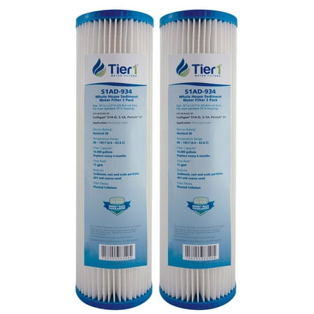 Tier1 Replacement for American Plumber, Culligan, GE S1A-D W20CLA FXWPC 20 Micron 10 x 2.5 Pleated Sediment Water Filter 2 Pack - Not for Well