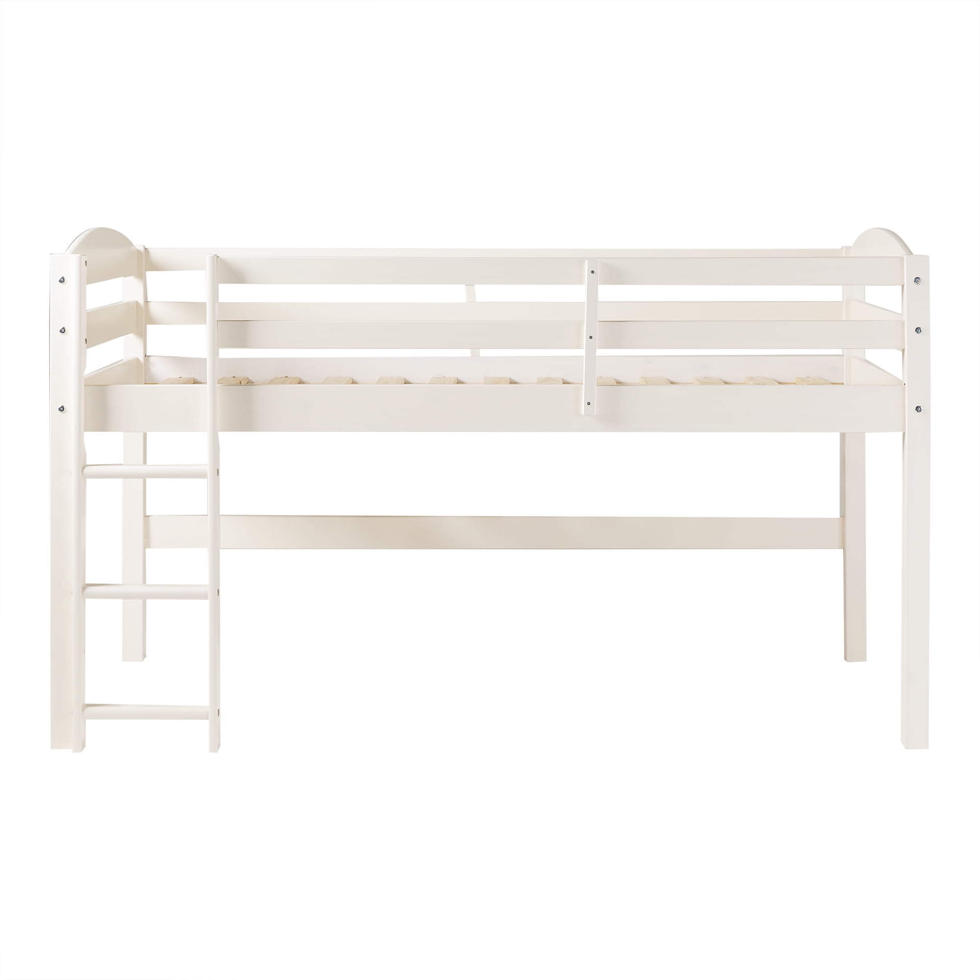 Walker Edison Solid Wood Junior Twin Low Loft Bed, White