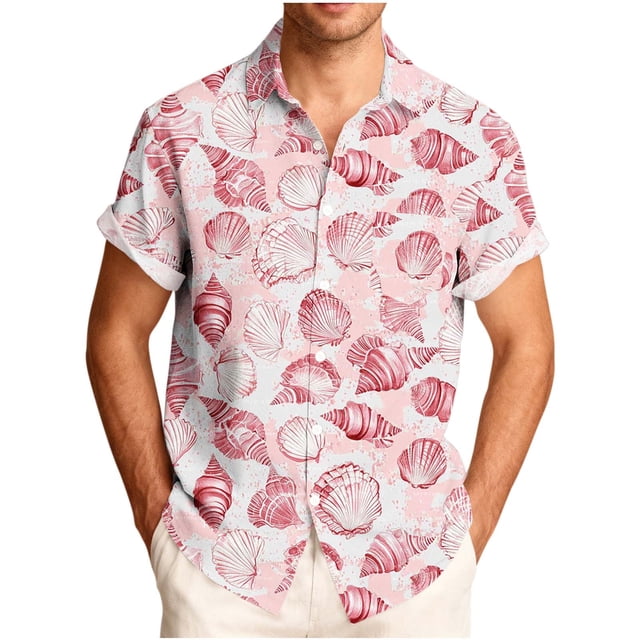Mens Casual Manga Corta Botón Abajo Camisas Turndown Cuello de Impresión de la Camisa con Poliéster Suave, Transpirable Blusa de Verano para el Uso Diario Al Aire Libre