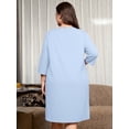 thumbnail image 7 of SHOWMALL House Dress for Women Plus Size, 3/4 Sleeve Henley Nightgown with Pocket, Relaxed Sleepshirt for Home & Easy Lounge, Light Blue, 7 of 7