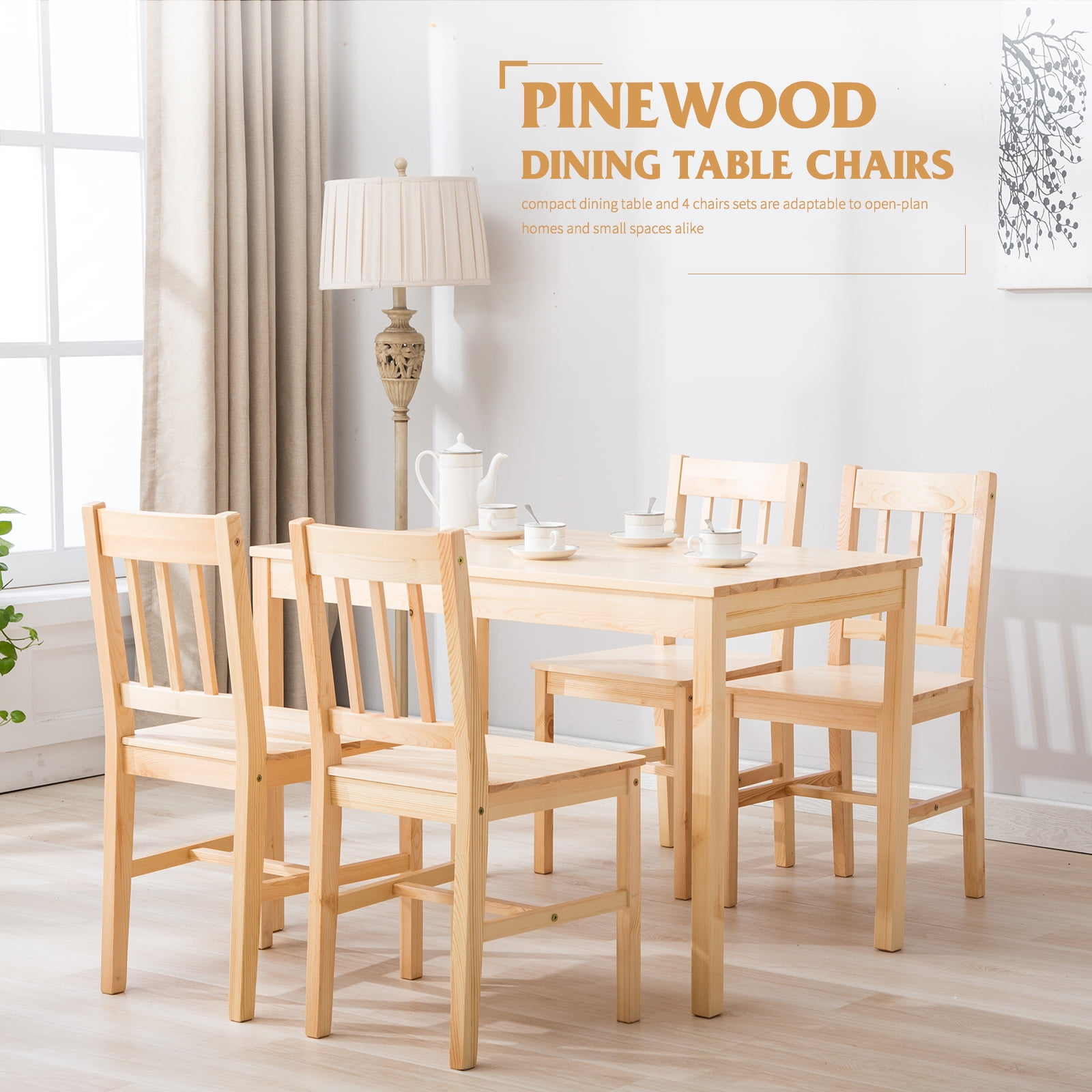 Mecor 5 Piece Kitchen Table Set Natural Pine Wood Table And 4 Chairs Walmartcom Walmartcom