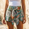thumbnail image 2 of Gyujnb Women's Boho Printed Shorts, Front Tie Knot High Waist Casual Summer Beach Shorts,Yellow, 2 of 5