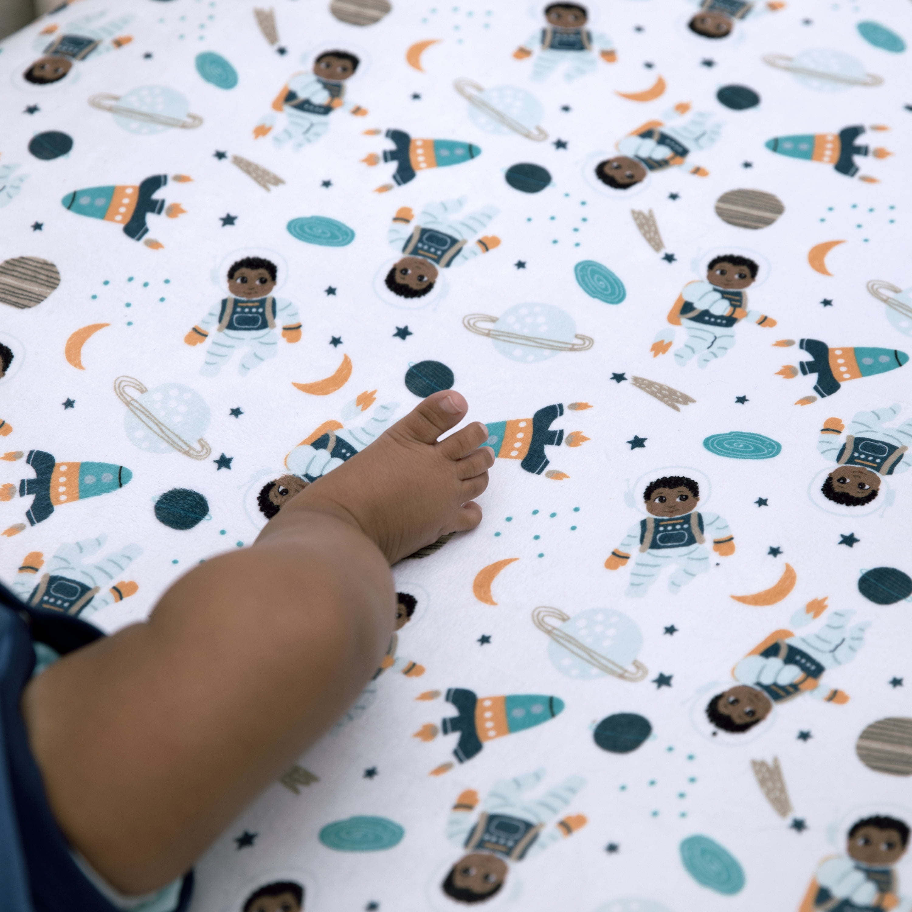 Little Muffincakes Extra Soft Fitted Crib Sheet, Astronaut and Space Theme (Ashton) - Standard Size, 1 Pack, Blue