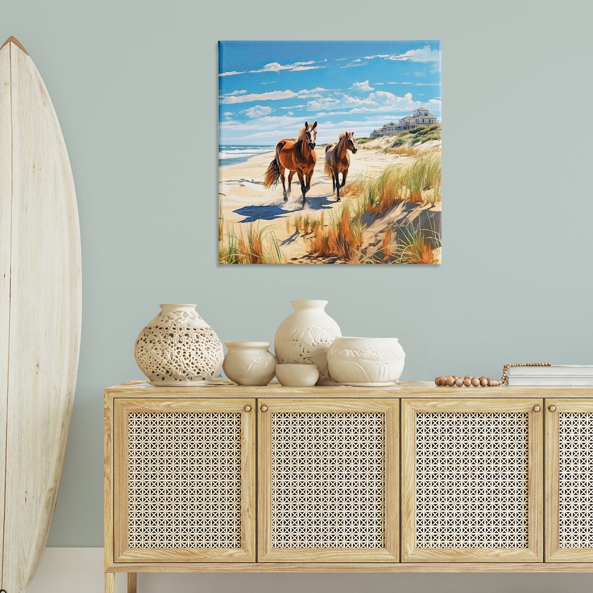 Stupell Industries Galloping Beach Horses Coastal Painting Gallery Wrapped Canvas Art Print Wall Art, 36 x 36