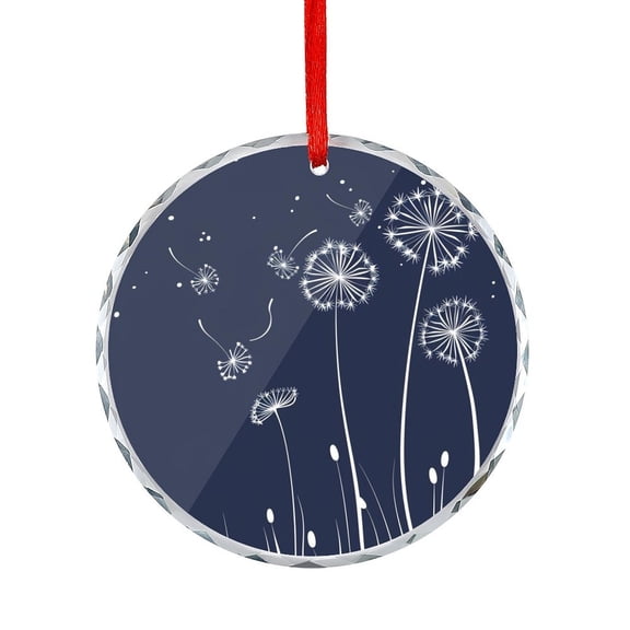Navy Blue Dandelions Crystal Glass Christmas Ornament Vintage Nature Floral Botanical Watercolor Round Glass Christmas Ornaments Unique Home Decor