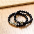 thumbnail image 2 of Pulseras de cuentas negras mate de 8 mm con piedra de ónix y corona de rey., 2 of 5