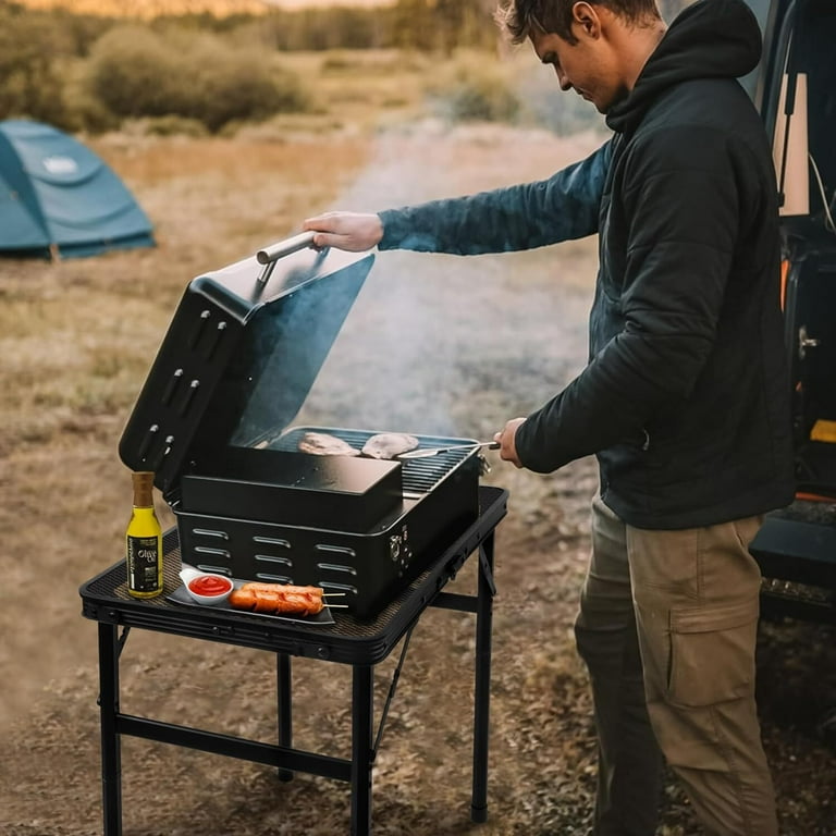 Portable Lightweight BBQ Grill Table with Storage, Adjustable