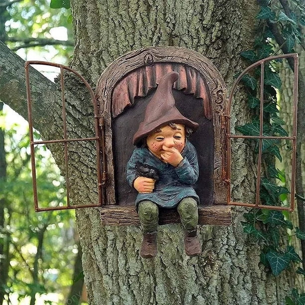 Decoración única, arte de patio con forma de peeker de jardín elaborado con resina de primera calidad, estatuas para exteriores con una artesanía exquisita, fáciles de colgar en un árbol o una cerca,