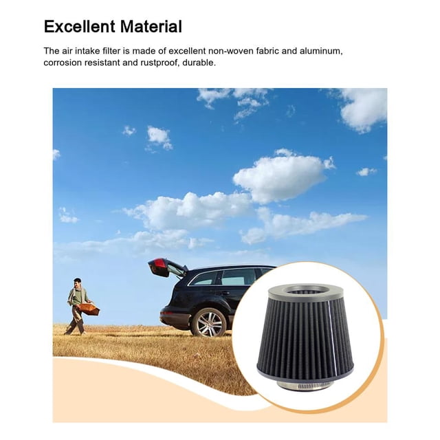 stanreset Car Air Filter Universal 3 Inch High Power Sport Mesh Cone 76mm Filters Aluminum Non-woven Fabric Rustproof Black