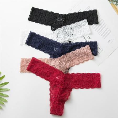 

harmtty Women Panties Lace Solid Color Quick-drying Intimacy Stretchy Thin Flower Edge Low Waist Breathable Lady G-string Daily Clothes Pink