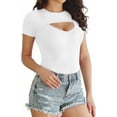 thumbnail image 3 of YOUI-GIFTS Sexy Cutout Front V Neck Short Sleeve Bodysuit for Women for Going Out, 3 of 5