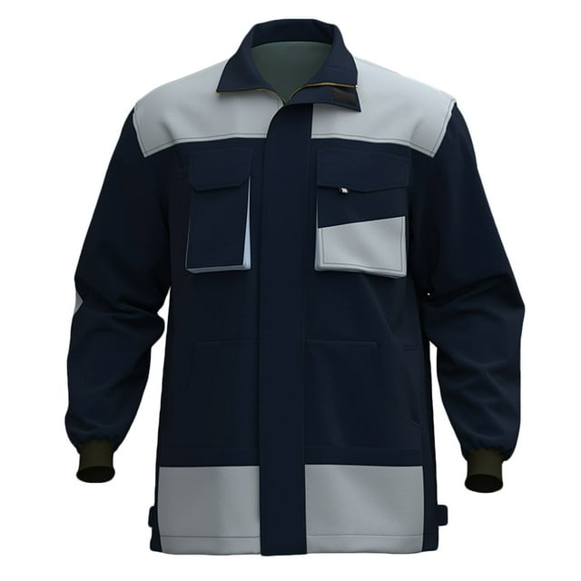 Lovzfmll Veste de Travail pour Hommes Col Cranté Multiples Poches Utilitaire Bleu Foncé, 5TG