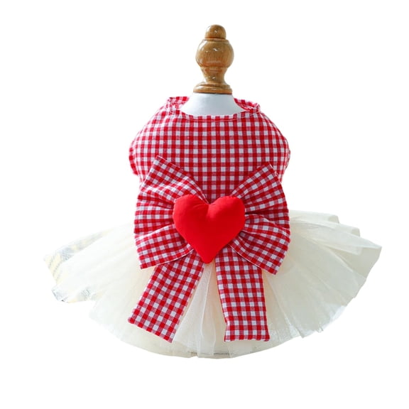 Small Dog Dress, Girl Puppy Lace Princess Skirt Tutu Dress with Bowknot,Chihuahua Yorkie Clothes Outfit for Birthday Wedding Party Red Heart XS