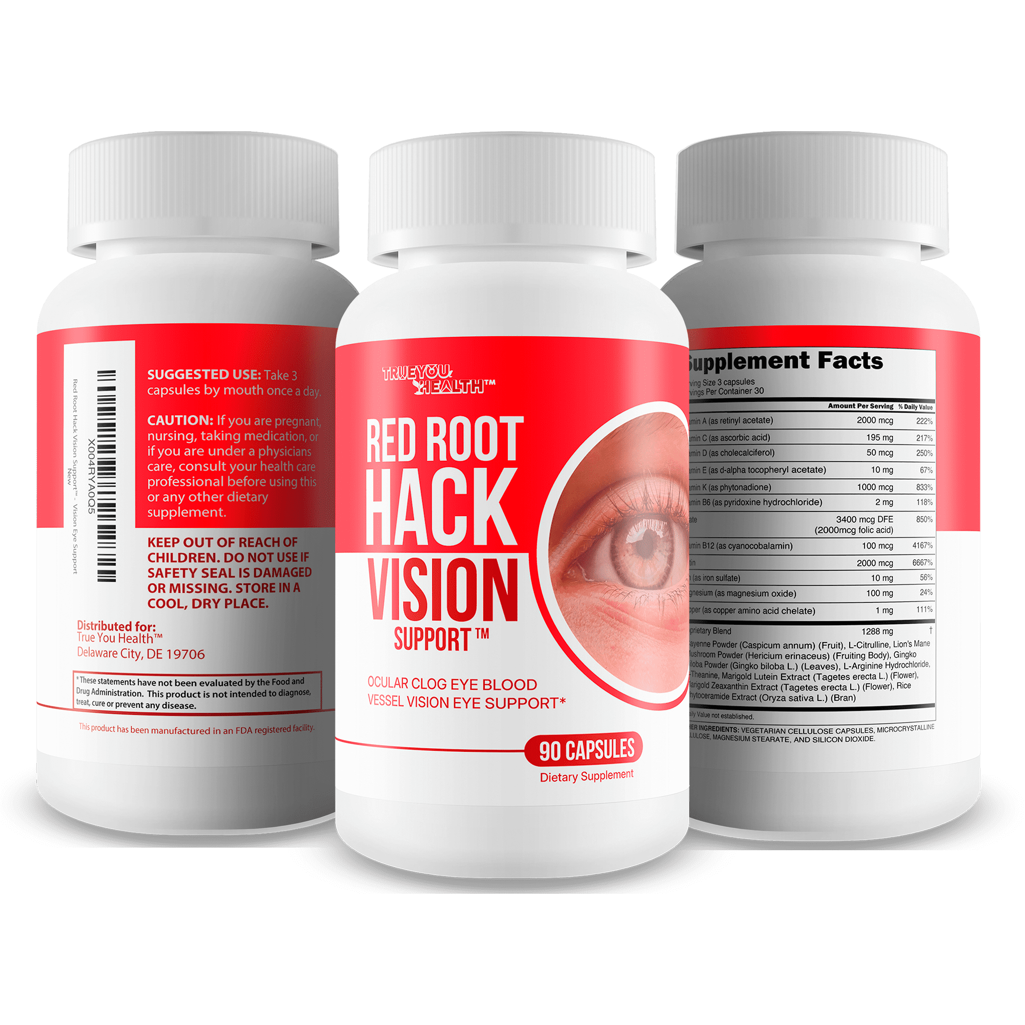 Red Root Hack Vision Supplement - Our Best Eye Pills for Ocular Clog - Vision Eye Vitamins to Improve Eyesight - Our Best Bloodflow Vision Pills Sight Care Formula with Vitamin A, Lutein, Zeaxanthin