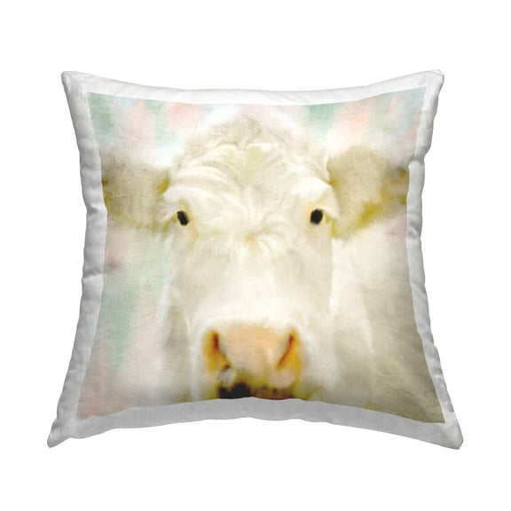 Stupell Industries Close Up Soft White Cattle Portrait Design by Kim Allen Throw Pillow