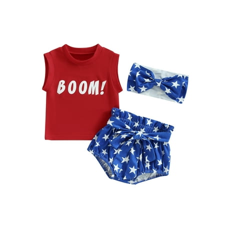 

ZIYIXIN Newborn Baby Girls Clothes Letter Print Romper Tie-up Stars Print Shorts Headband 3Pcs Sets