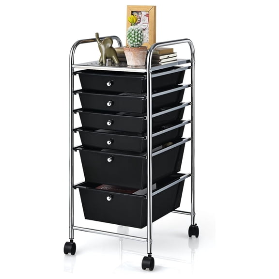 6 Drawer Rolling Storage Cart, Art Cart Organizer for Kids, Utility Cart with Drawers on Wheels, Multi-functional Cart for Home Office School Classroom (Black, 6 Drawers)