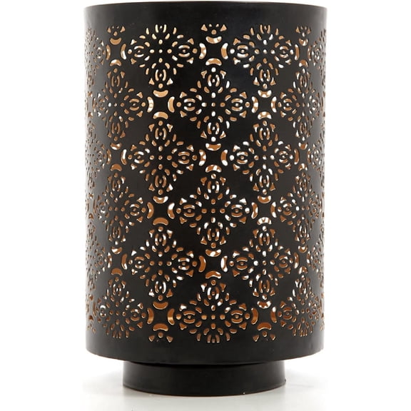 Hosley Black Metal Candle Holder Lantern with Floral Cutout Design, 8 Inch Decorative Tealight Holder for Home and Event Decor