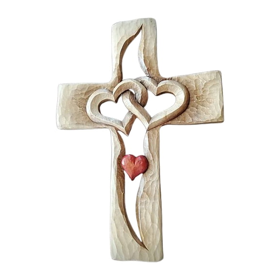 Intertwined Hearts Table Wood Carved Cross Religious Christian Standing Crucifix Church Home Shelf Tabletop Decoration