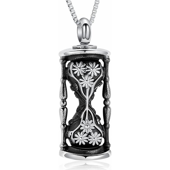 Hourglass Cremation Jewelry for Ashes Container Vial Urn Necklace Pendant Stainless Steel Sunflower Human Pet Memorial Jewelry for Ashes Cremation Keepsake Pendant for Men Women