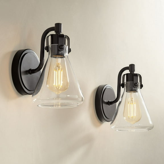 Possini Euro Design Cindy Rustic Wall Light Sconces Set of 2 Bronze Hardwire 5 1/2" Fixture Clear Glass for Bedroom Bathroom