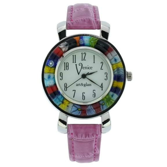 GlassOfVenice Serena Murano Millefiori Watch With Leather Band - Purple