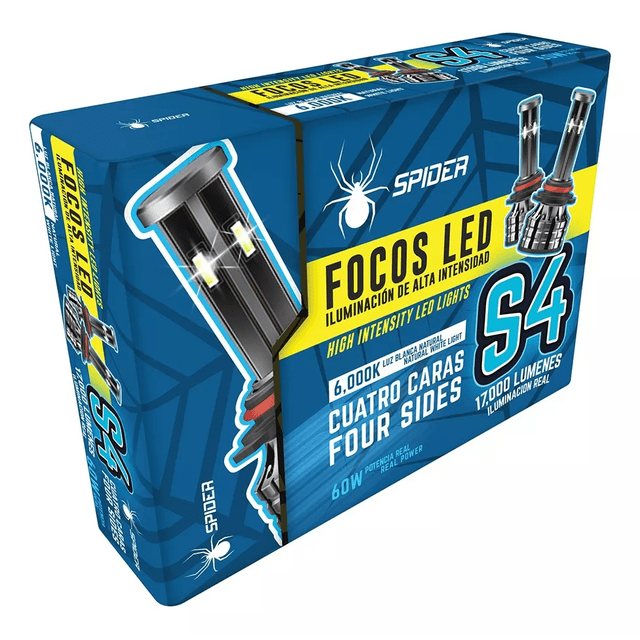 Foco LED de 4 Caras, Modelo SPIDER S4 conector H10/9005, 60 Watts, 17,000 Lúmenes