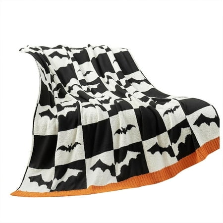 Sac Fall Blanket Orange Pumpkin Throw Blanket For Couch Ribbed Jacquard Soft Decorative Blanket Black White Checkered Pumpkin Throw Blankets For Light Blanket Cute Throw Blanket Couch Blanket Throw