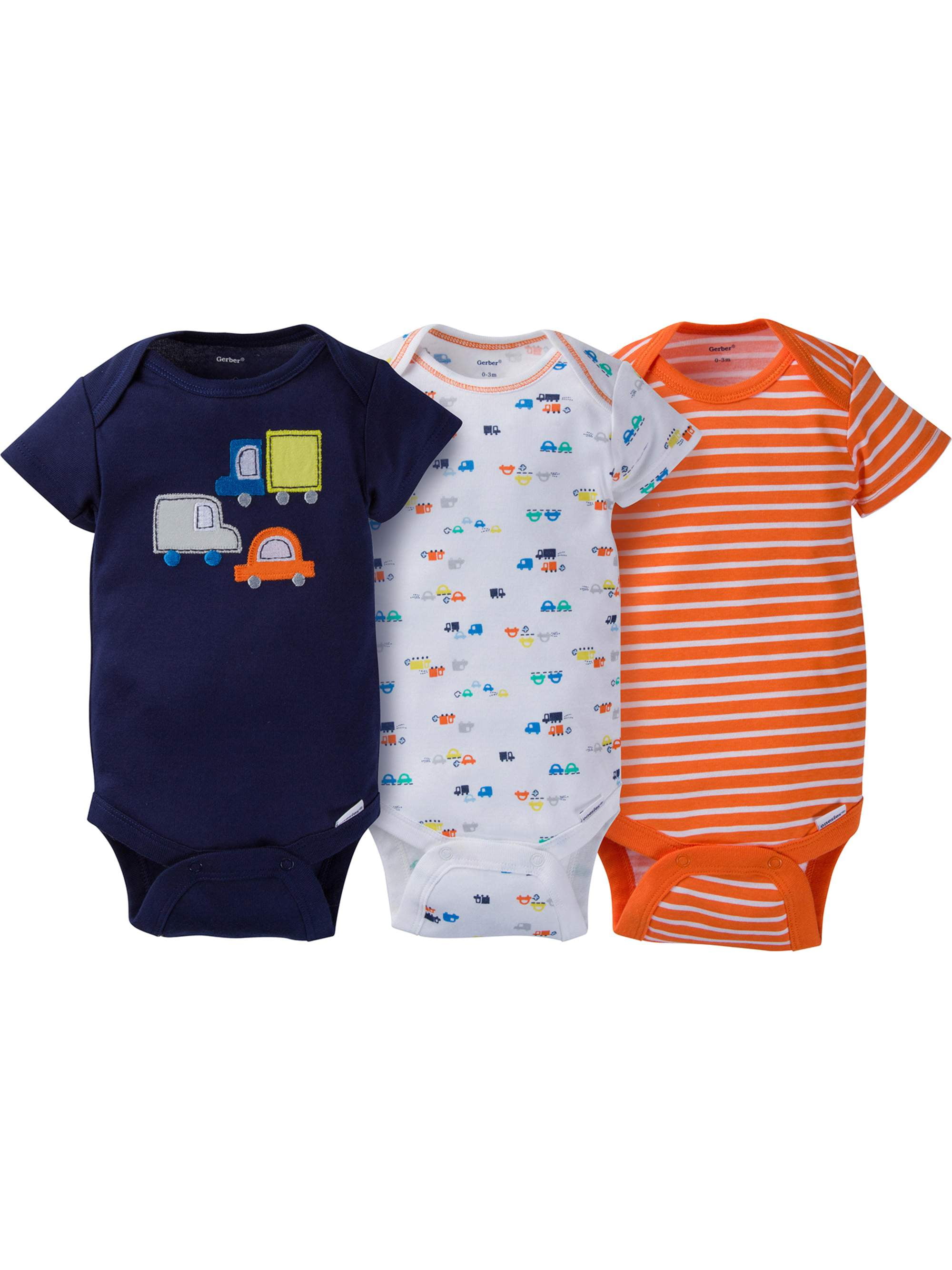 Gerber Newborn Baby Boy Assorted Short Sleeve Onesies Bodysuits, 3Pack