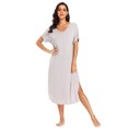 thumbnail image 2 of MintLimit Sleepwear Long Women Nightgown Cotton Sleep Ladies Shirt Dress Side Split Long Sleeve Scoopneck Sleep Tee Nightshirt Silver S, 2 of 5