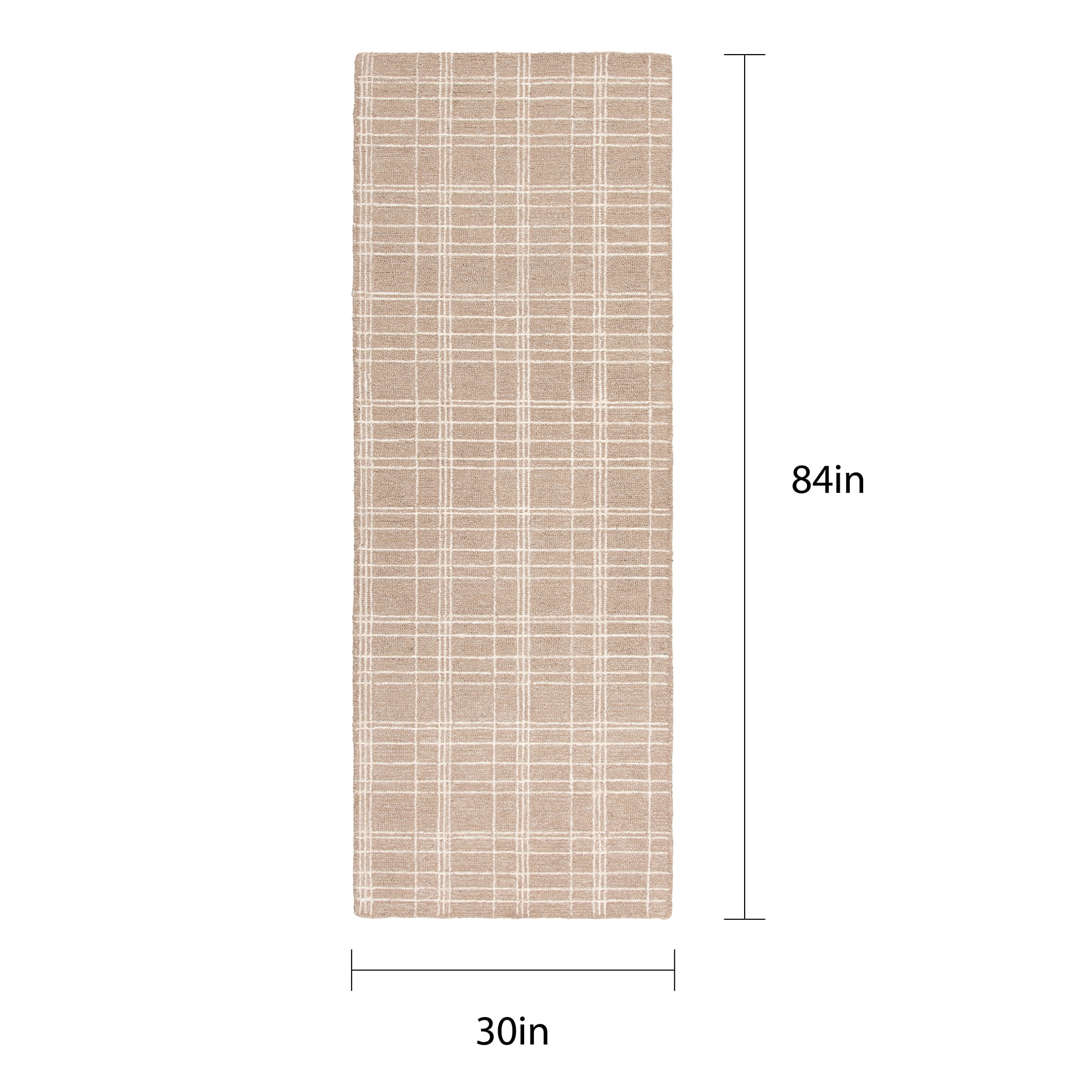 Better Homes & Gardens Beige Plaid Wool Indoor Runner Rug, 2'6"x7'