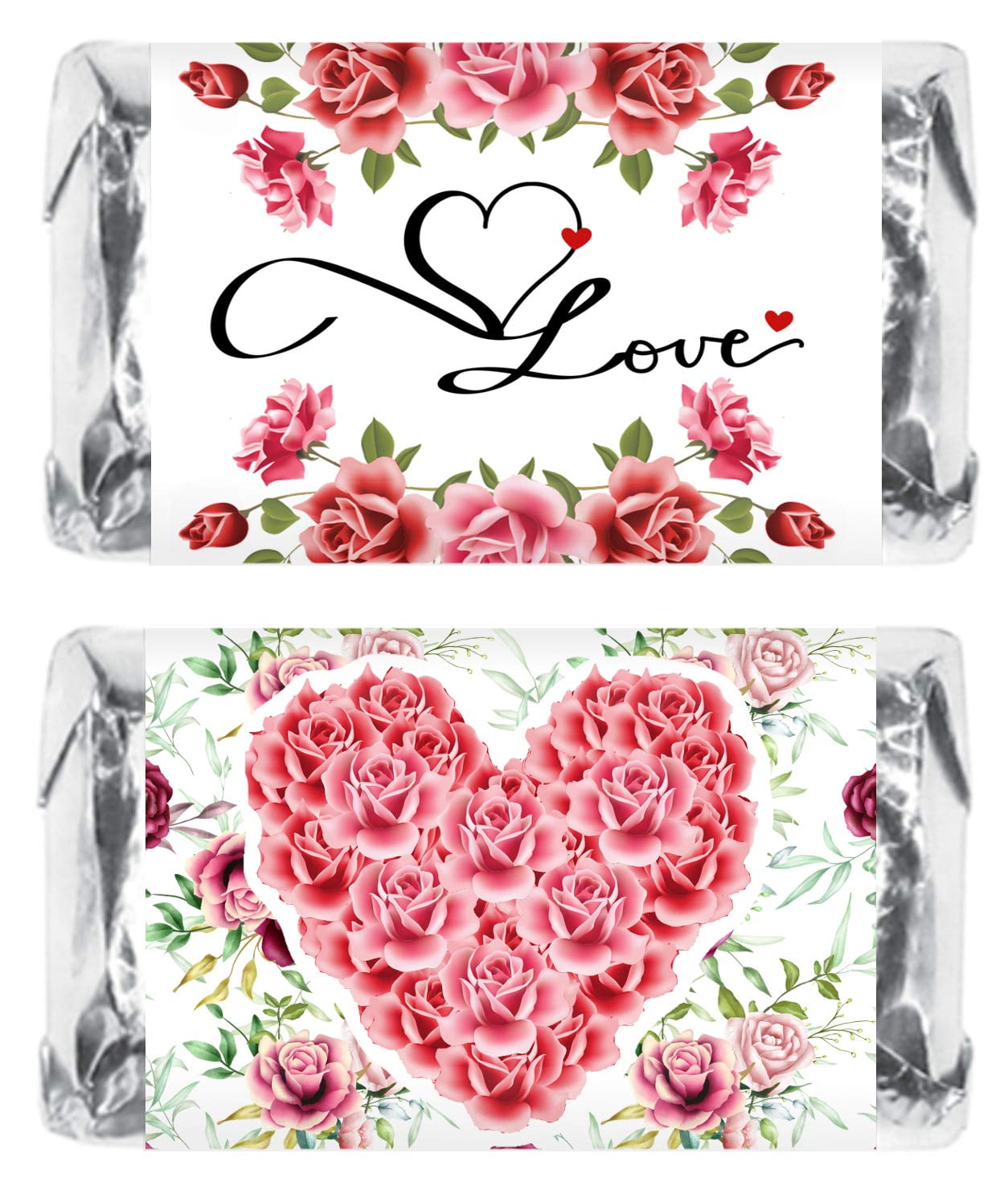 60 Wedding Roses Flowers Miniatures Candy Bar Wrapper, Bachelorette Mini Candy Bar Stickers, Decorations, Candy Not Included