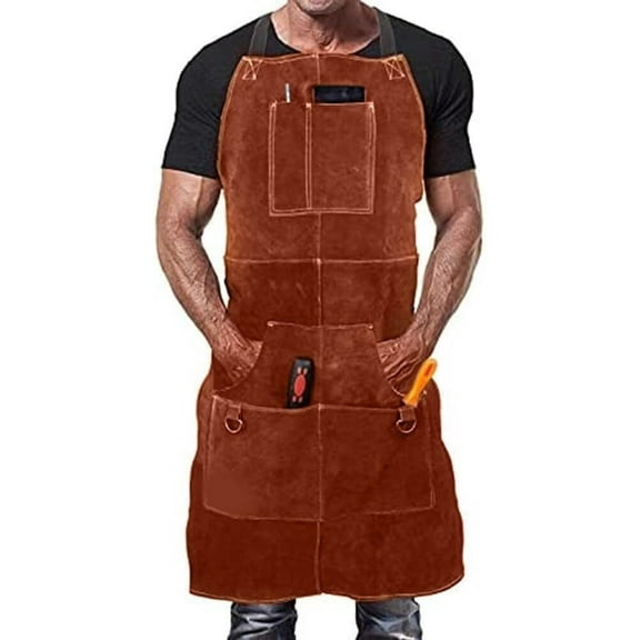 Leather Woodworker's Apron Leather Welding Apron with 6 Tool Pockets Heavy-duty, heat-resistant, flame-retardant shop apron for welders and blacksmiths.
