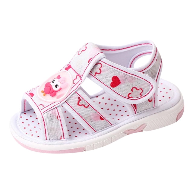 NOKIO Summer Children Toddler Girls Sandals Flat Bottom Non Slip OpenToe Breathable Soft Comfortable Cartoon Chicken Flowers Design with Odor Control Technology