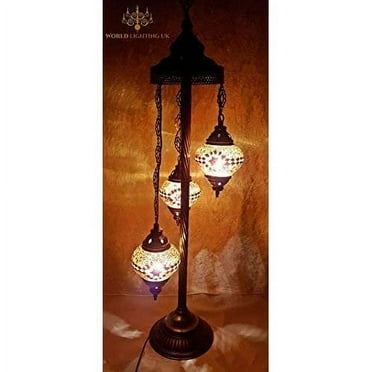 Handmade, Tiffany Style Glass, Turkish/Moroccan Lantern Ottoman Style Mosaic Floor Lamp (Gold, 3 Globes)