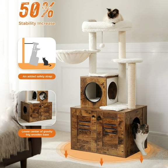 Pefilos 50" Cat Tree Tower for Indoor Cats with Hammocks, Multi-Level Cat Condo for Adult Cats Play House Activity Center Cats with Litter Box Included, Brown
